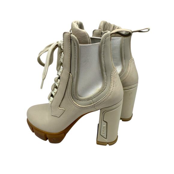 Prada Vanilla Leather and Neoprene Lace Up Combat Platform Boots Size 39 - Picture 8 of 12
